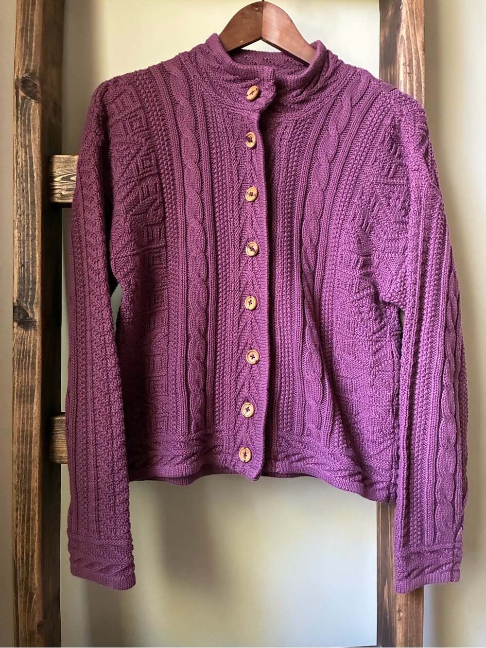Vintage L.L.Bean 100% Cotton Cable Knit Button Up Cardigan Size S Plum